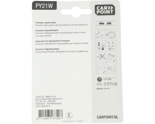 Carpoint Premium autolampen 12V lamptype PY21W verpakking = 2 stuks