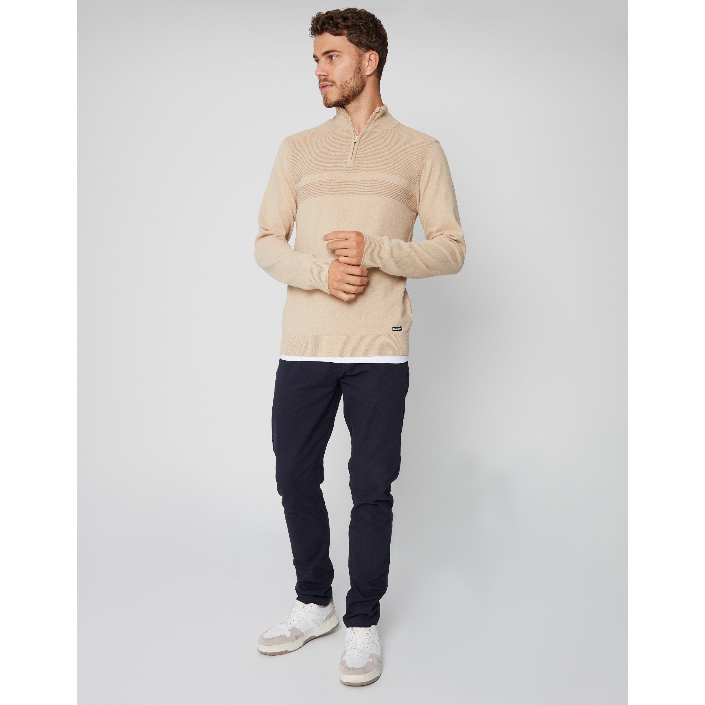 Threadbare Rib Detail Knitted Quarter Zip Jumper