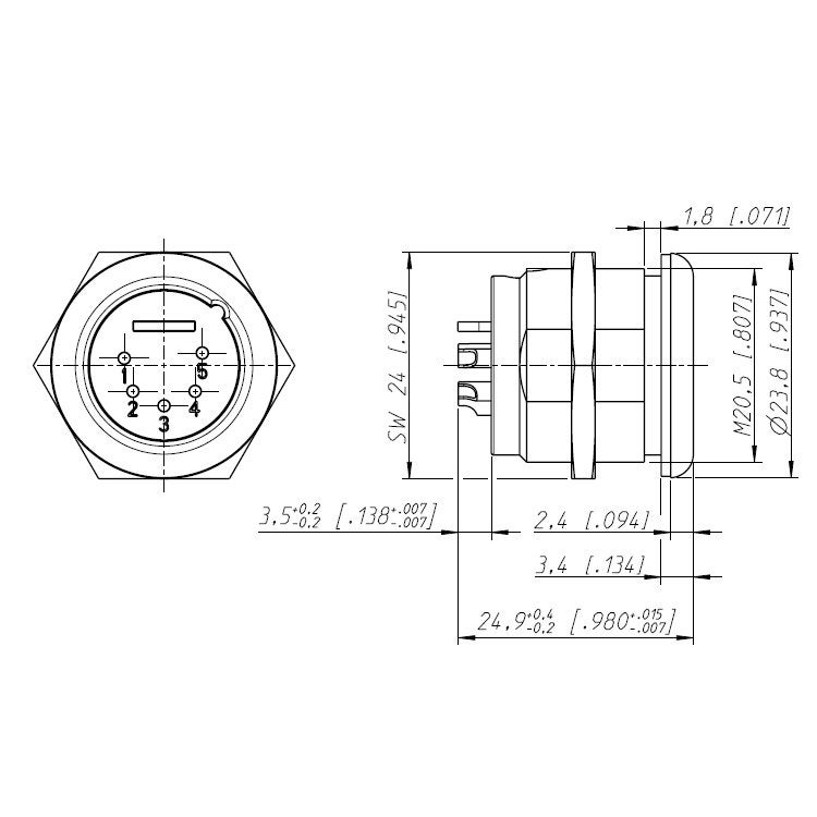 Neutrik NC5MPR HD 5p male chassisdeel