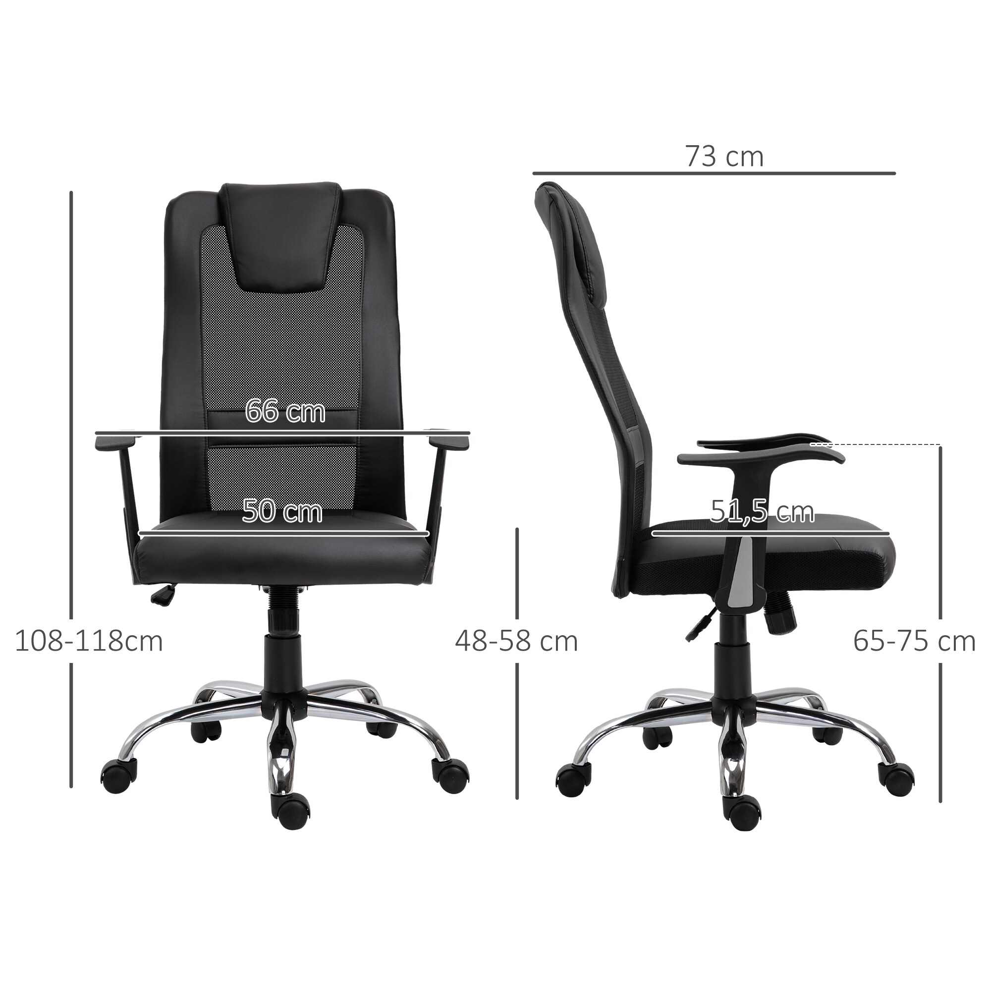 Vinsetto Bürostuhl ergonomisch 51 x 60,8 x (112-122) cm (LxBxH)