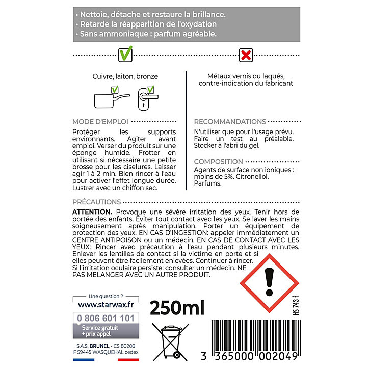 Nettoyant cuivre, laiton et bronze Starwax 250ml