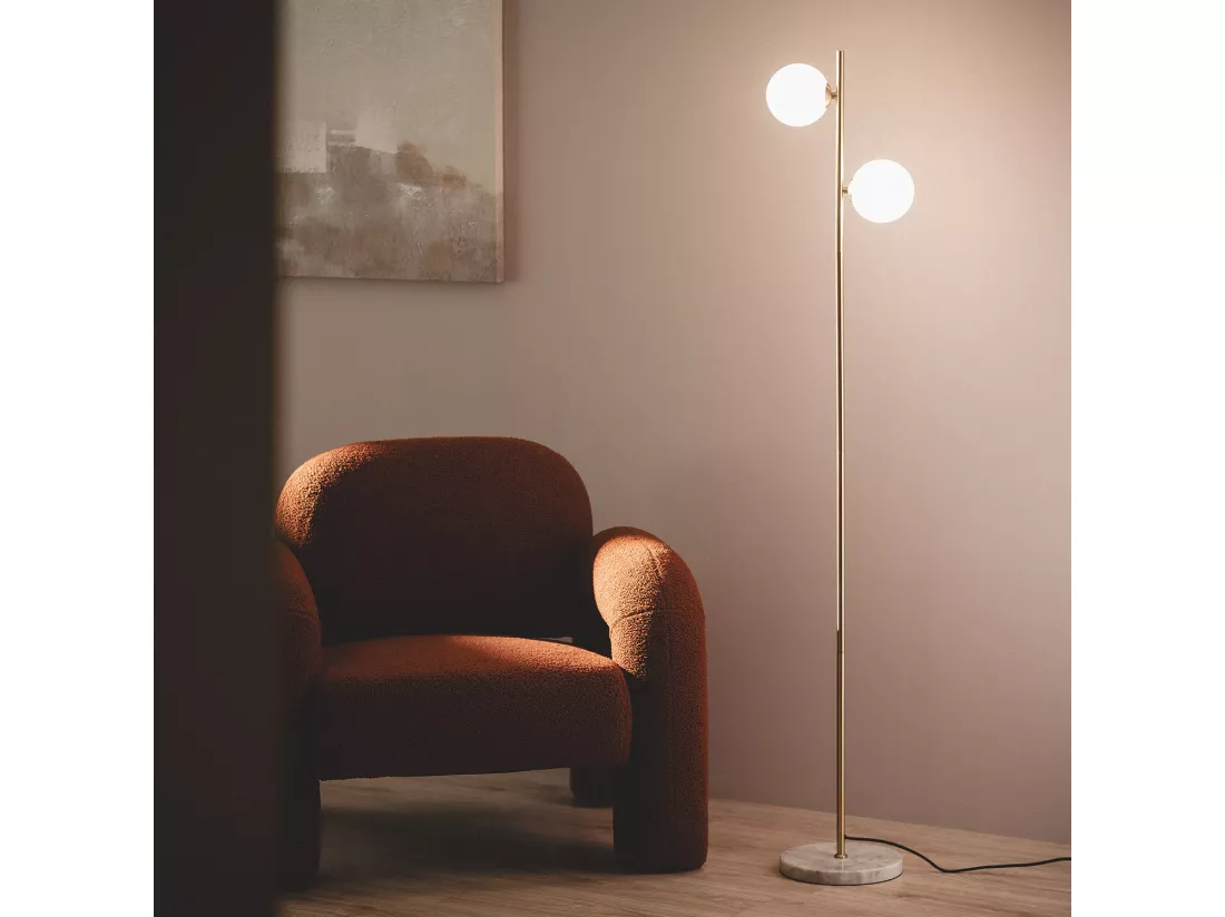 Lampadaire Métal et Verre Lune Blanc