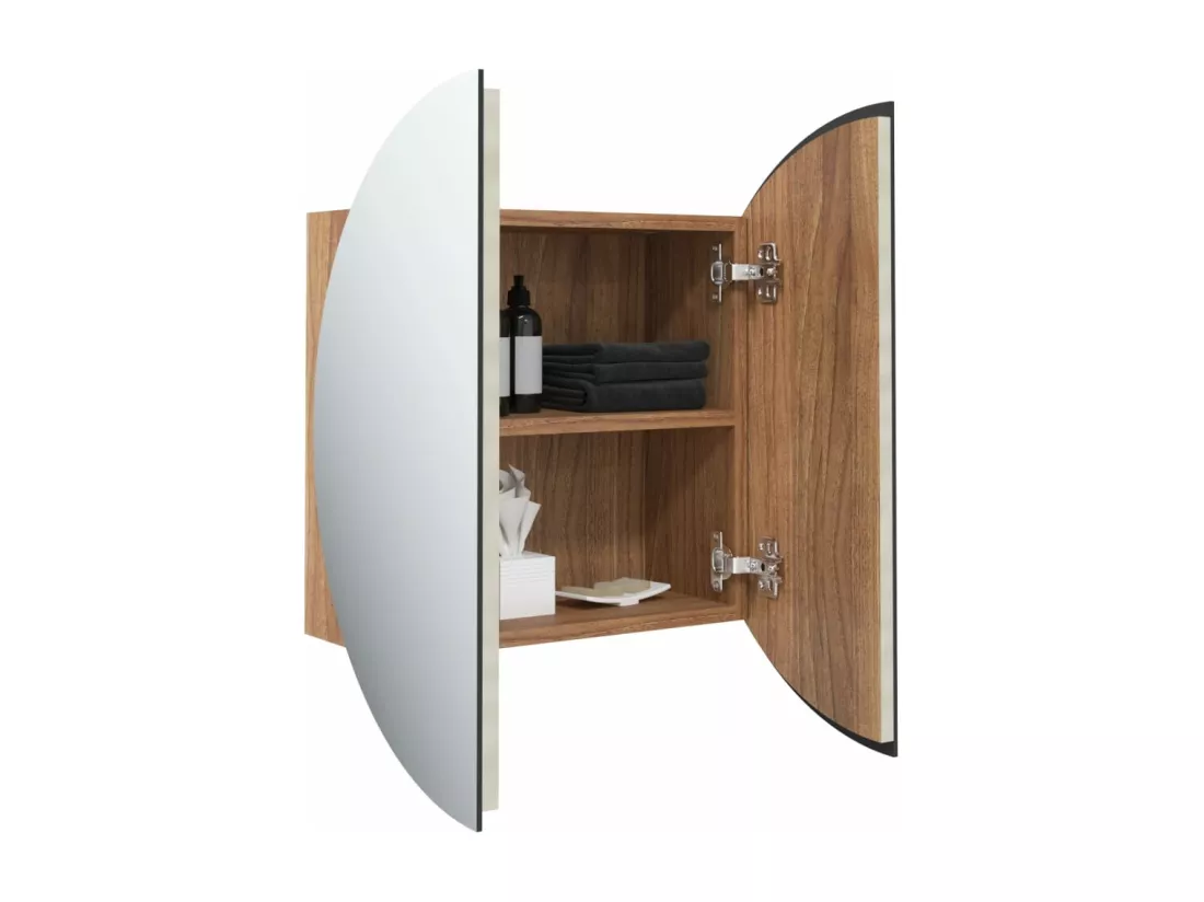 Armoire de salle de bain miroir rond et LED Chêne 40x40x17,5 cm