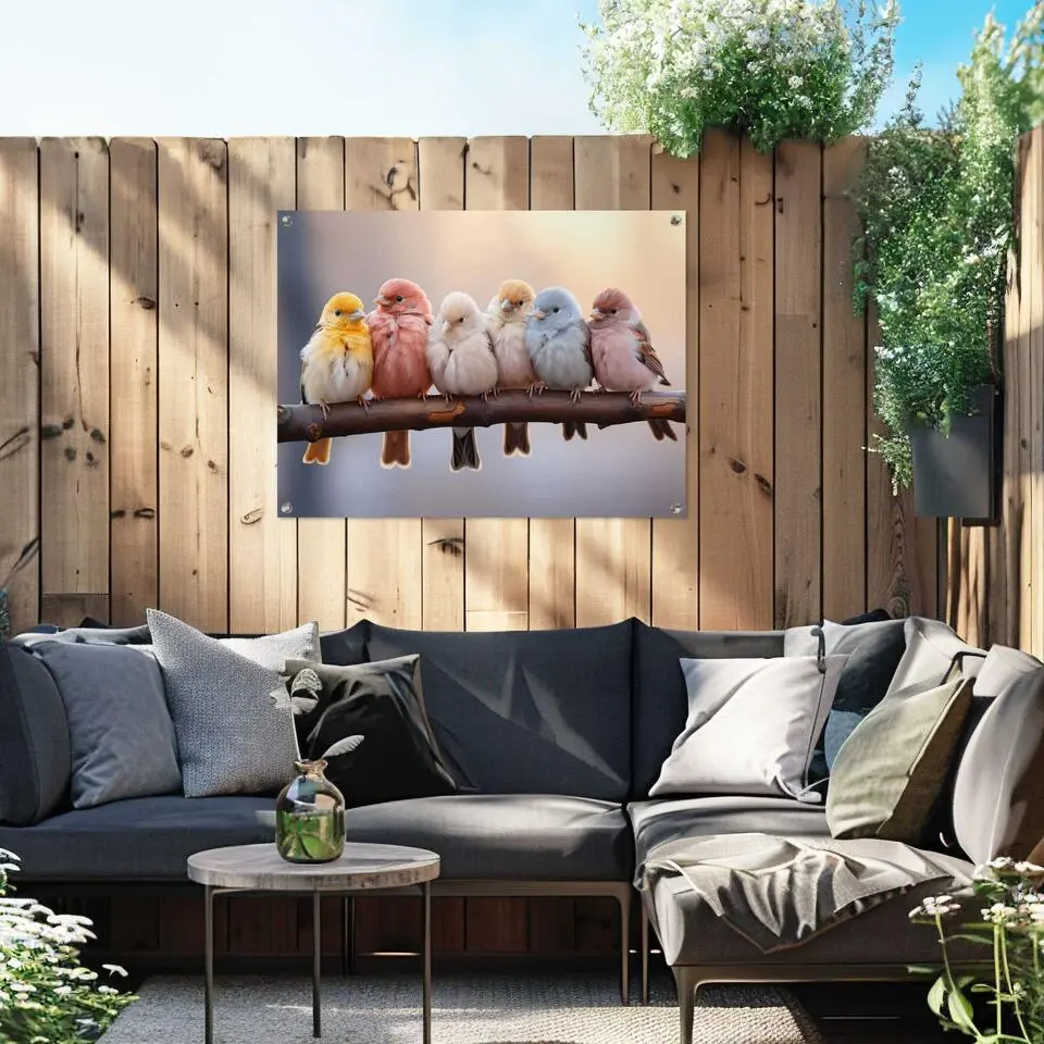 Tuinposter Pastel Birds - 60x80cm - Bont