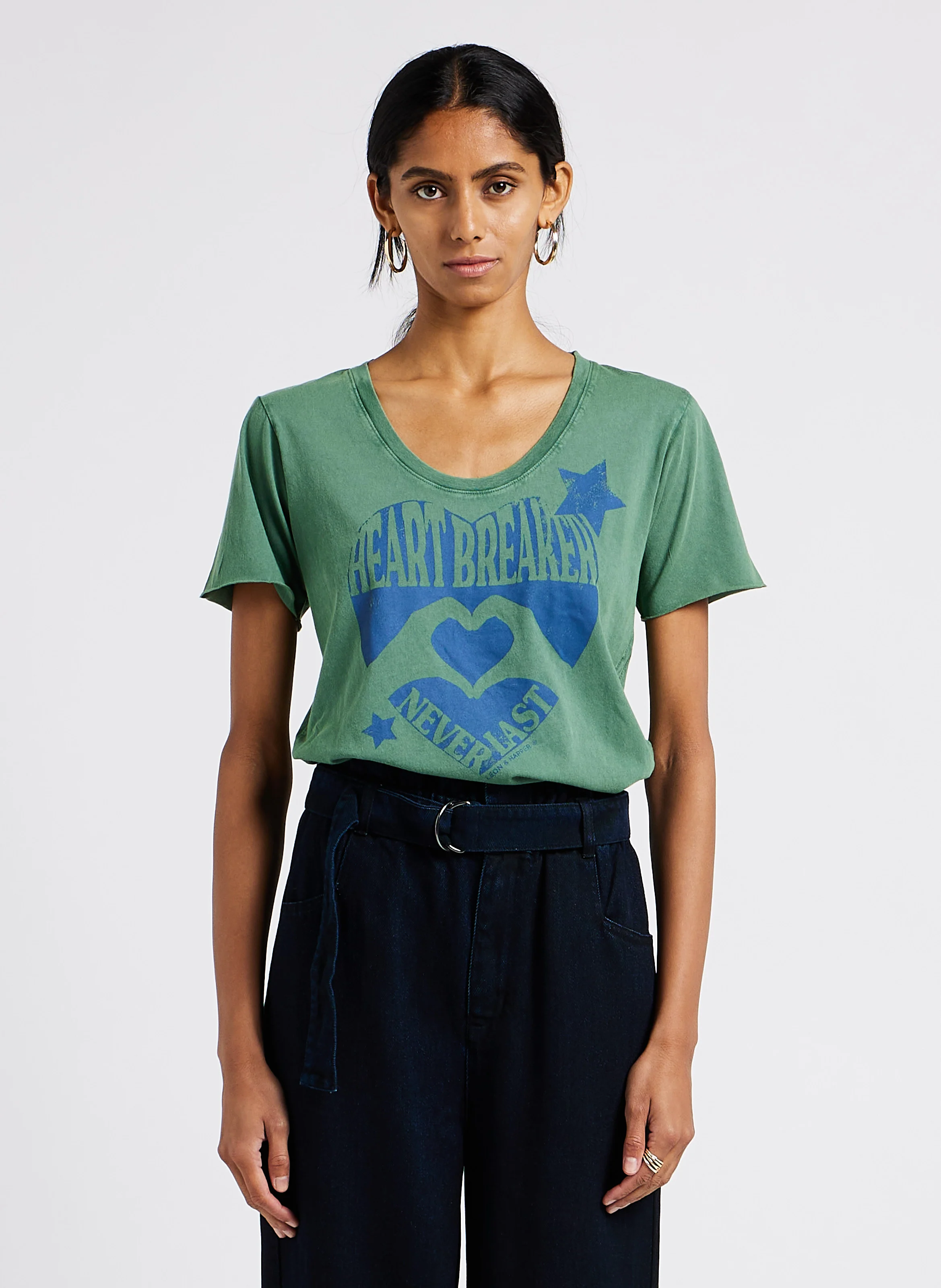 TIZIA - Tee-shirt col rond sérigraphié en coton | Vert