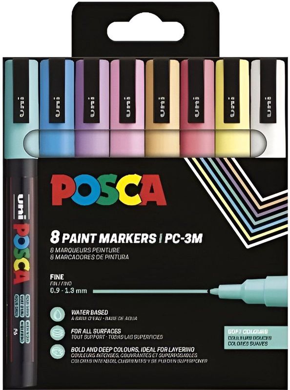 Uni Posca - PC3M - Marker Set - 8 Stuks - Zachte Kleuren