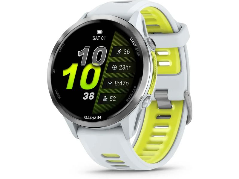 GARMIN Forerunner 970 Whitestone/Amp Yellow Premium Smartwatch mit GPS und AMOLED-Display für Laufen und Triathlon