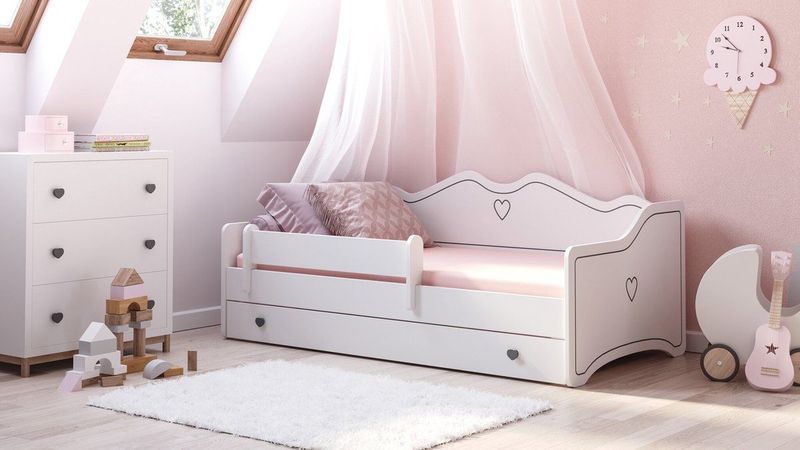 Kinderbed - 160x80cm - met matras & lade - grijs wit