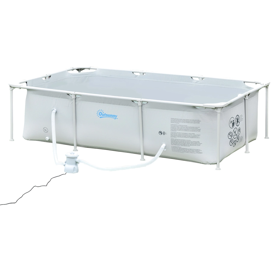Outsunny Swimmingpool mit Filterpumpe und Filterpatrone, Rost- und korrosionsbeständig grau