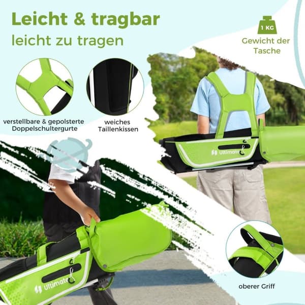 4-delt barnegolfkøllesett med golfbag og regntrekk for barn i alderen 8-10 år