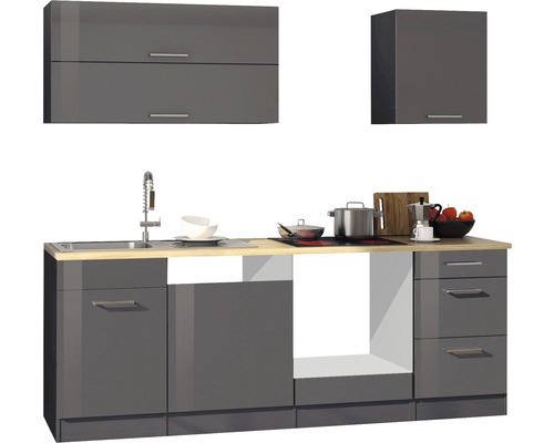 Held Furniture keukenblok zonder apparatuur Milan 220 cm grijs hoogglans gedemonteerd omkeerbaar model 563.1.6211