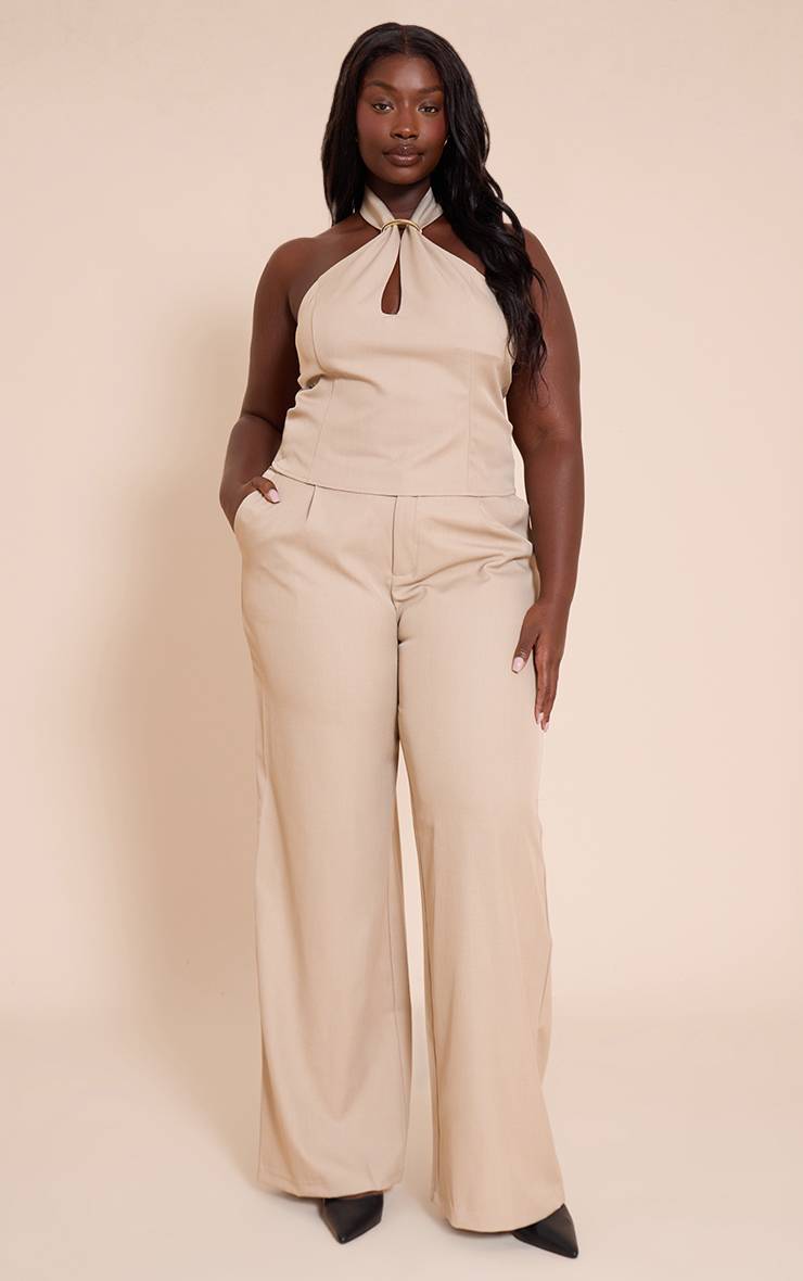 Gris Argile Pantalon Droit Ajusté Grande Taille Ensemble Coordonné