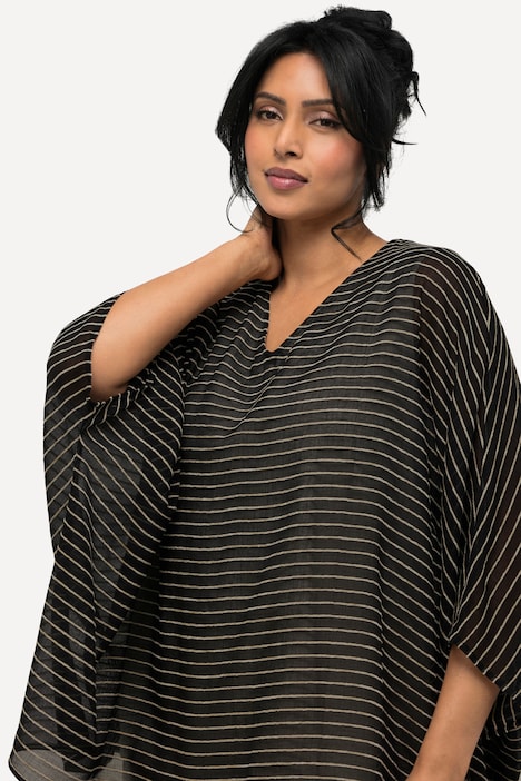 Bluse, 3D Ringel, doppellagig, V-Ausschnitt, Halbarm