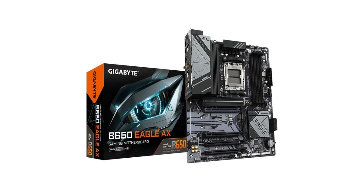 GIGABYTEB650 EAGLE AX socket AM5 moederbord  (Zwart/grijs, RAID, Gb-LAN, WLAN, BT, Sound, ATX)