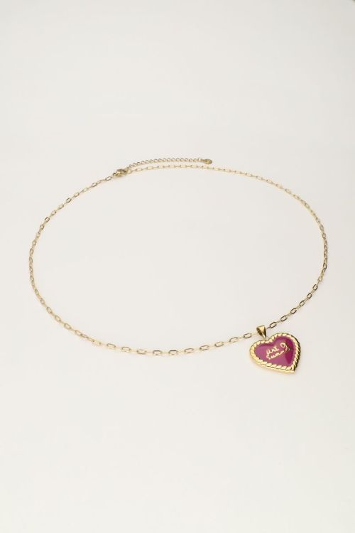 Art schakelketting met fuchsia vintage hart