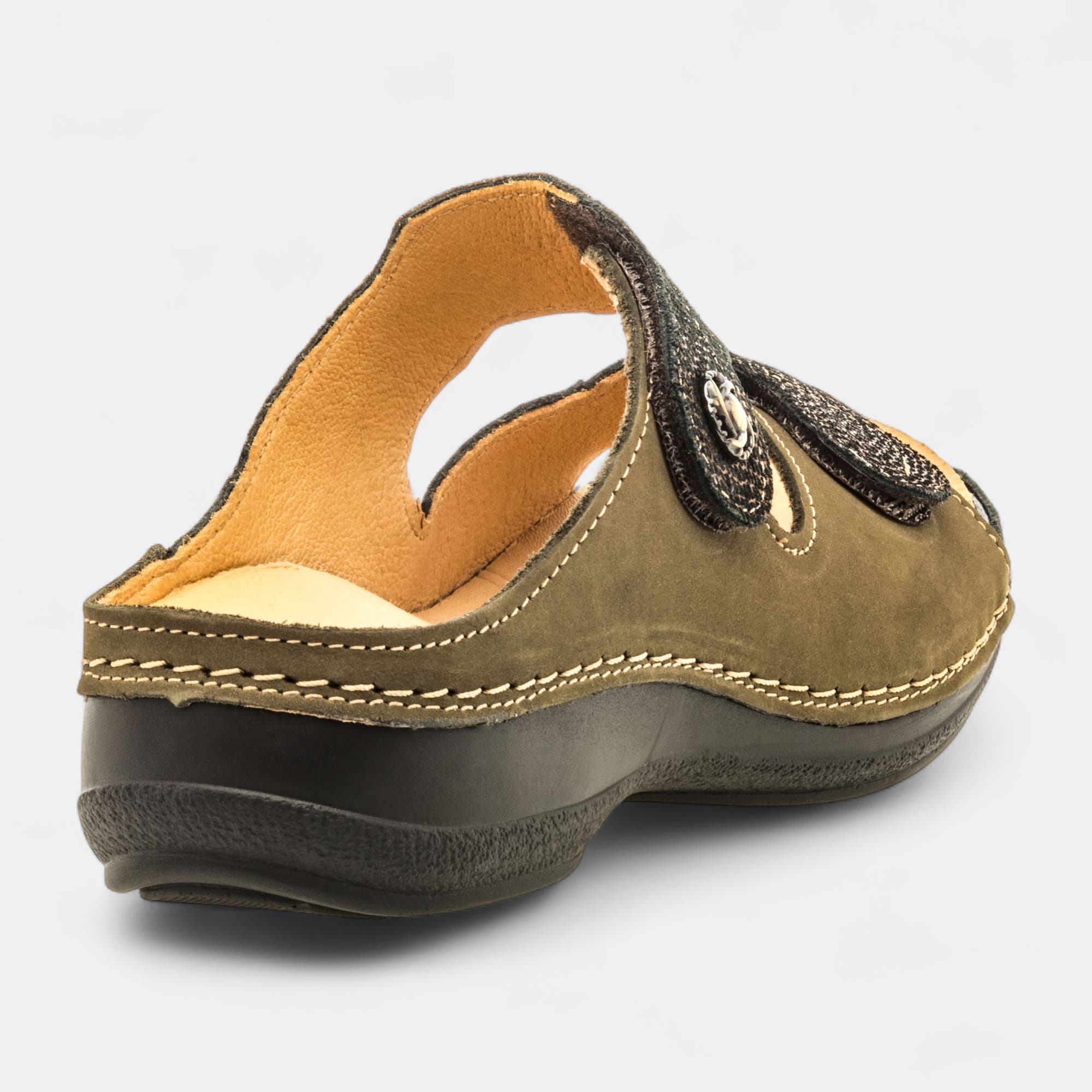 Nu-pieds confort Femme en cuir kaki