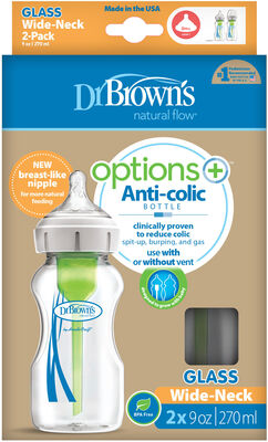 Dr. Brown's Option+ Bred Hals Glasssflaske 270 ml 2-pack