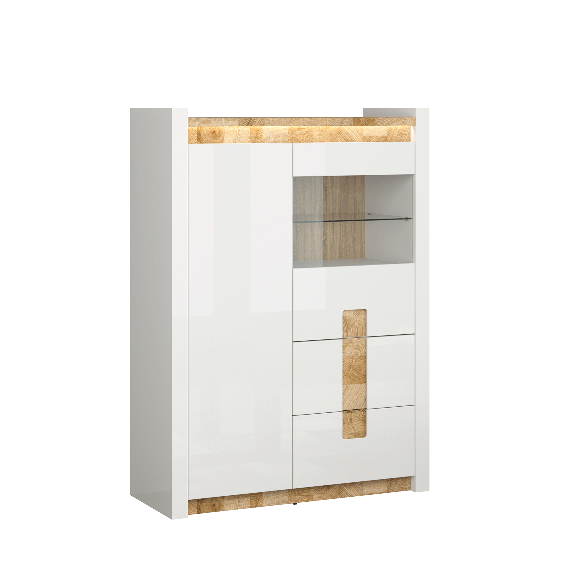 Highboardvitrine - weiß Hochglanz - LED-Beleuchtung - 102 cm breit