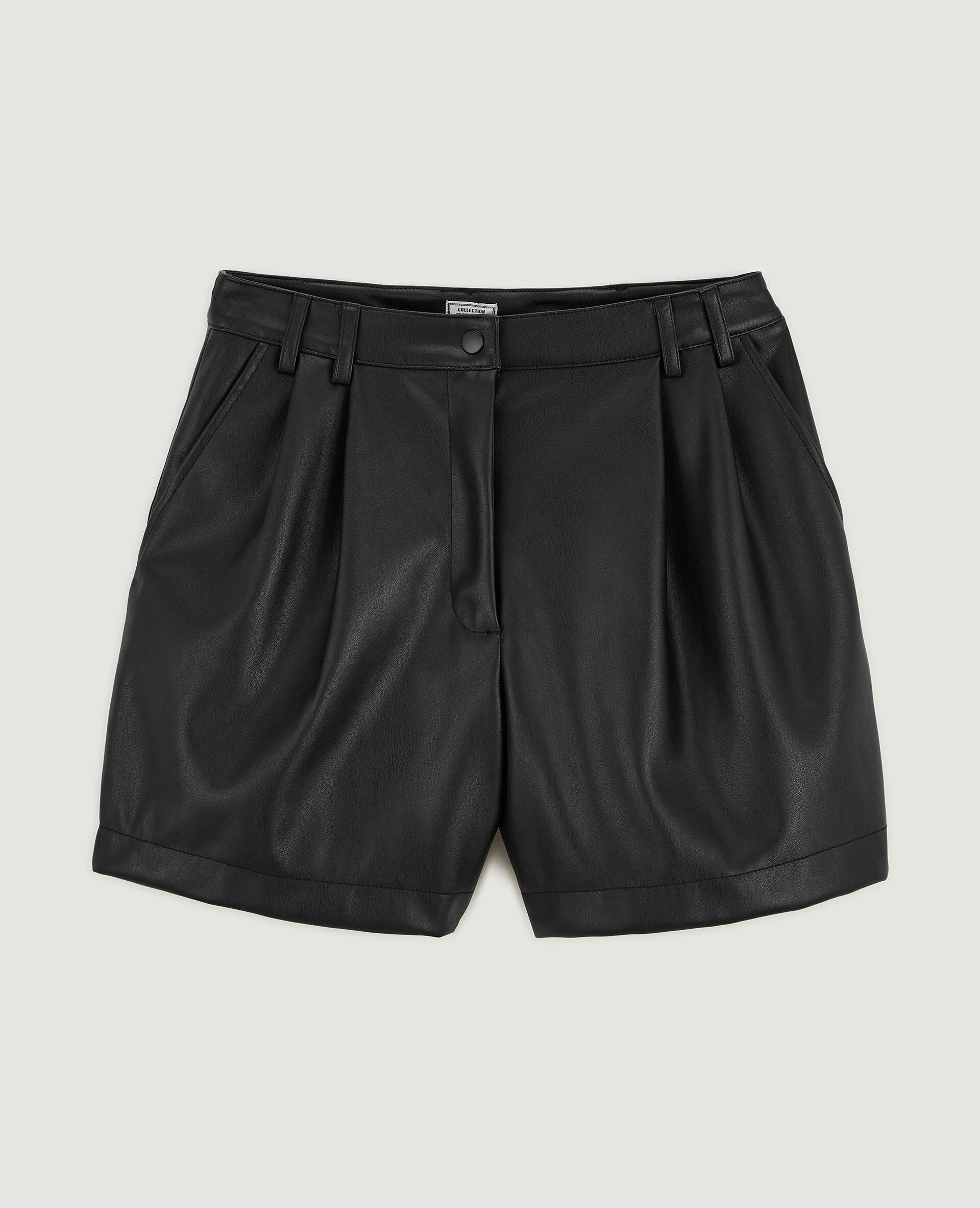 Short taille haute en simili cuir avec pinces - Noir