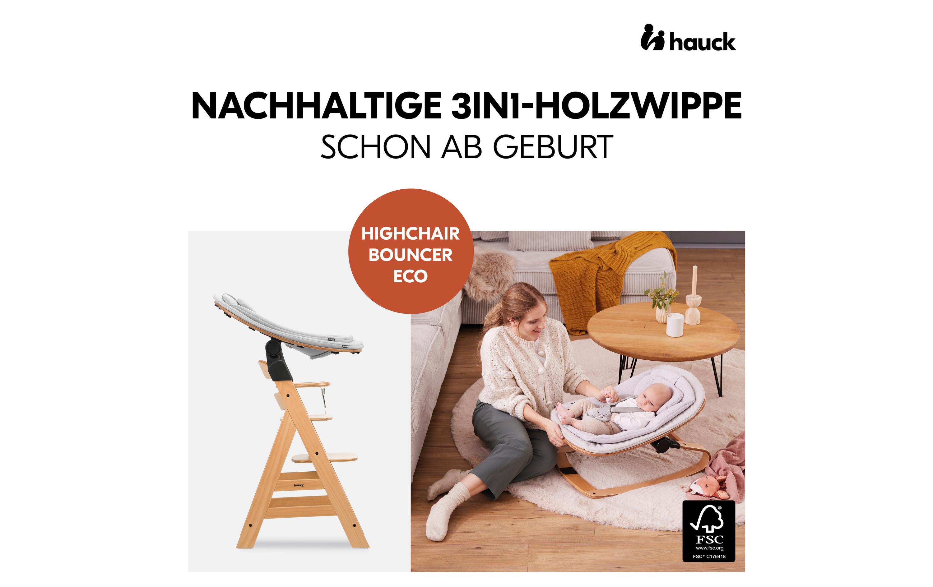 Hochstuhlaufsatz Bouncer Eco Holz<br>Nachhaltige 3-in-1 Holzwippe