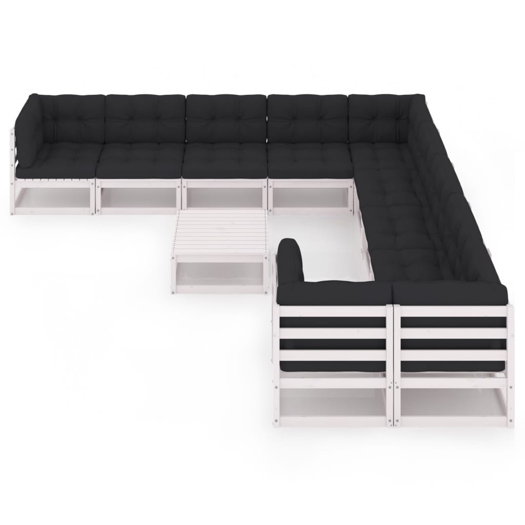 Salon de jardin meuble d'extérieur ensemble de mobilier 11 pièces avec coussins blanc bois de pin massif