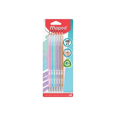 Maped Black'Peps - 6 Crayons graphite HB - Avec gomme