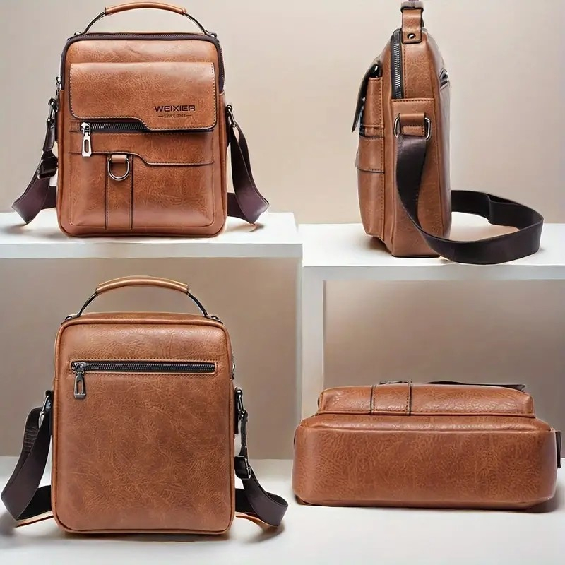 (20x25cm) Herren Leder Schultertasche Fashion Crossbody Business Bag - Dunkelbraun