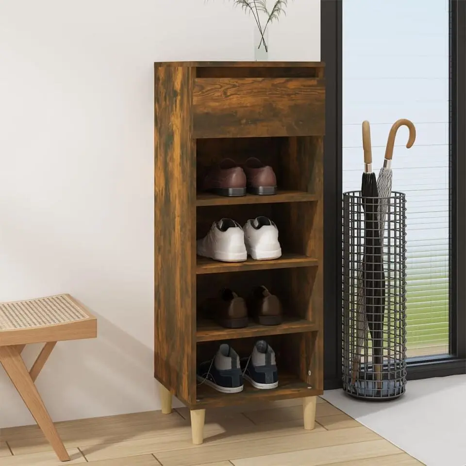 vidaXL - Schoenenkast 4 paar met lade - Gerookt eiken - Hout - 40x36x105 cm