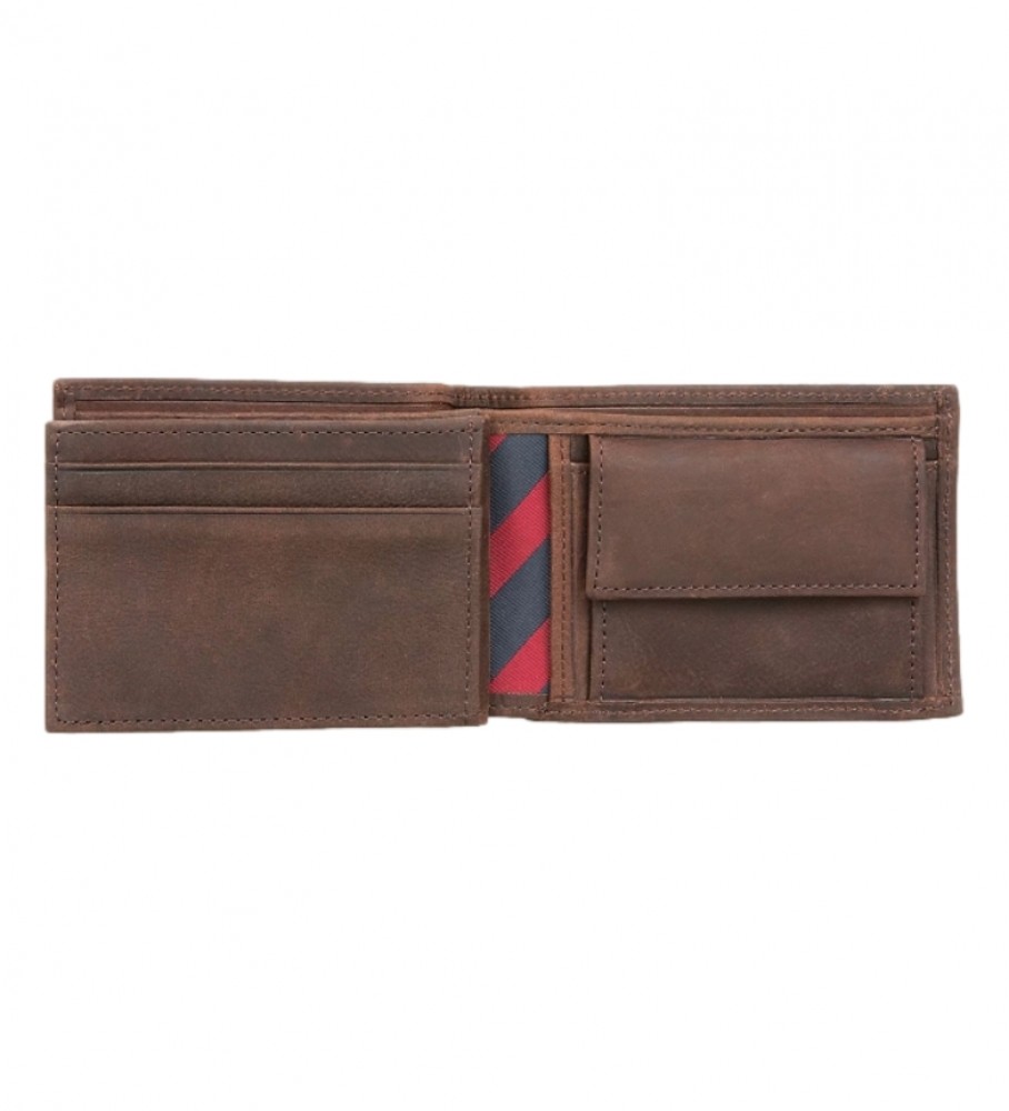 Carteira Tommy Hilfiger Johnson em couro marrom - 11x3x7cm -