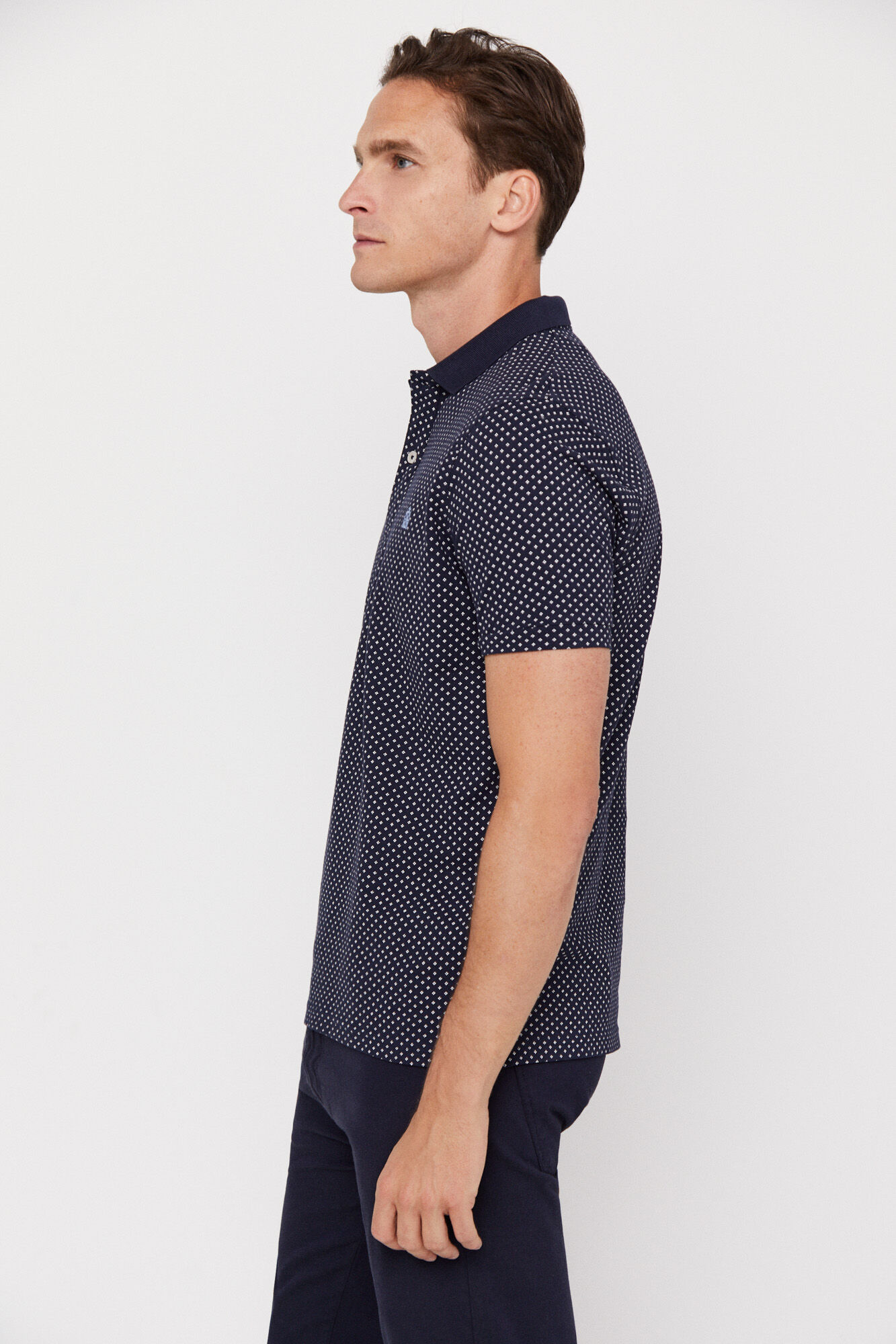Polo piqué microestampado - Azul marinho