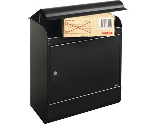 MEFA pakketbox, gepoedercoat staal, BxHxD 430/515/255 mm, Magnum 495, gitzwart RAL 9005, semi-mat, toegang aan de voorzijde
