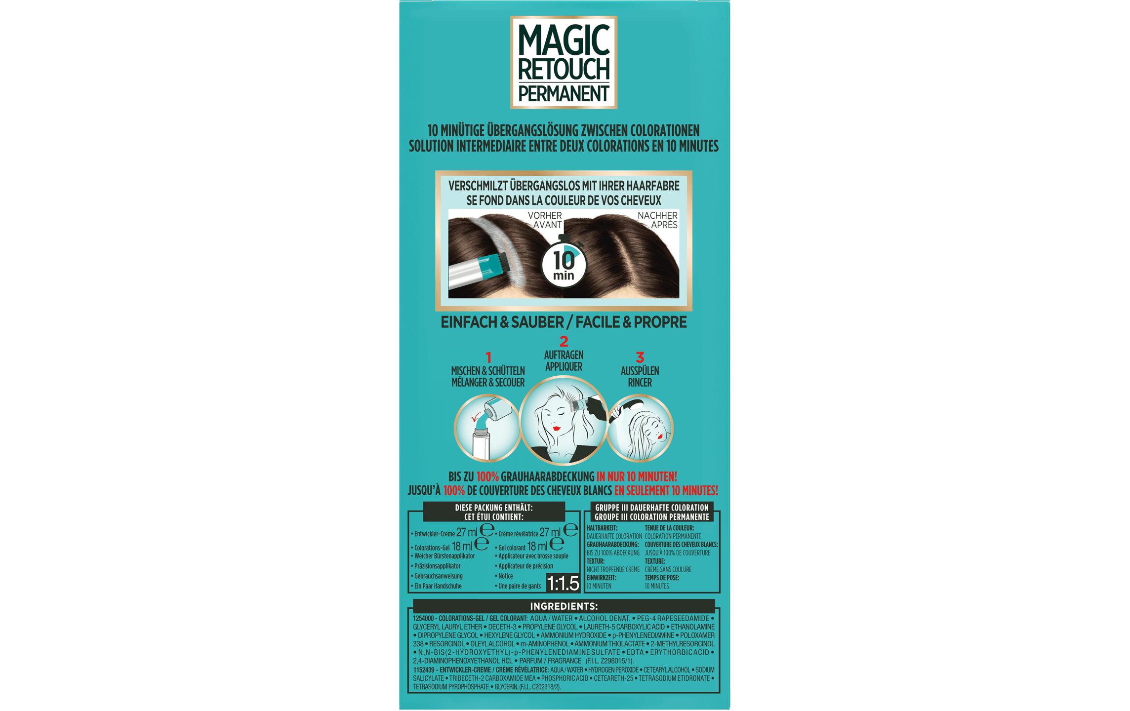 Magic Retouch Permanent 2 Schwarz 1 StückMagic Retouch Coloration für bis 100% Grauhaaransatz-Abdeckung