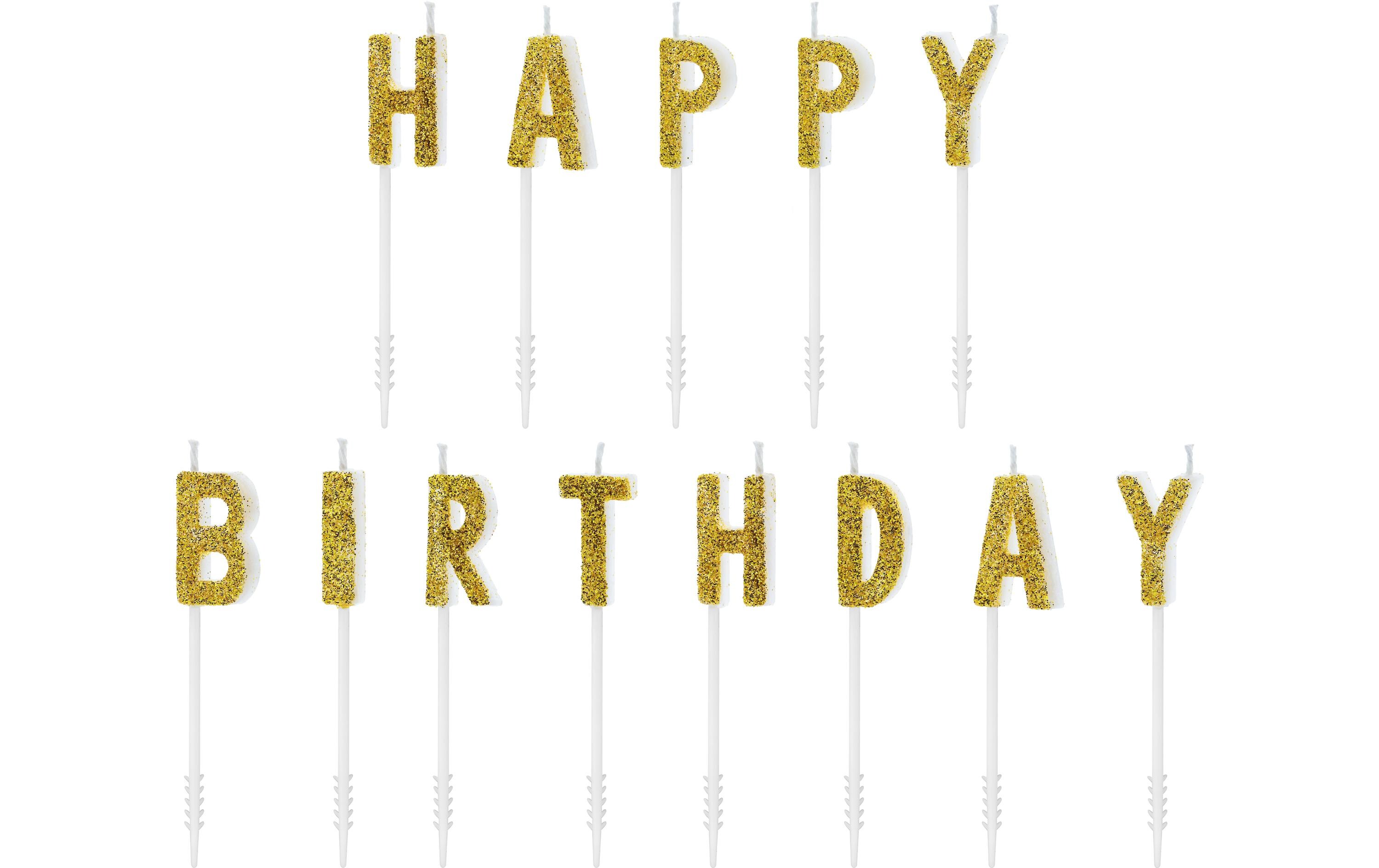 Kerze Happy Birthday 2.5 cm, GoldGlitzernde Geburtstagskerzen