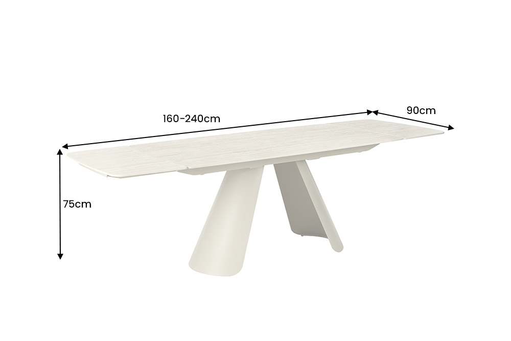 Ausziehbarer Esstisch VOGUE 160-240cm beige Keramik Travertin Metall champagner greige