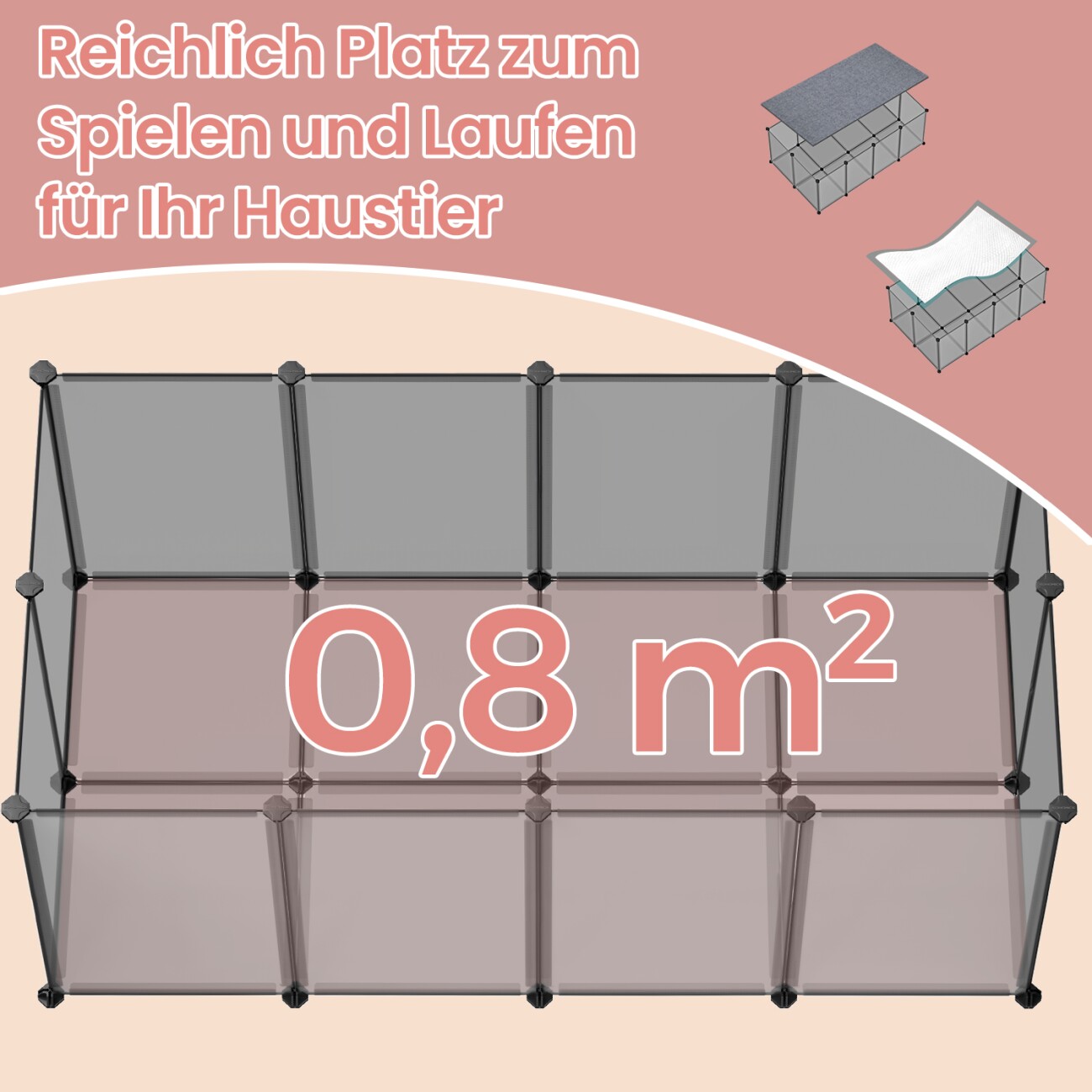 SONGMICS L-XL Freigehege mit Bodenplatten grau 1,25 m, 63 cm, 42 cm