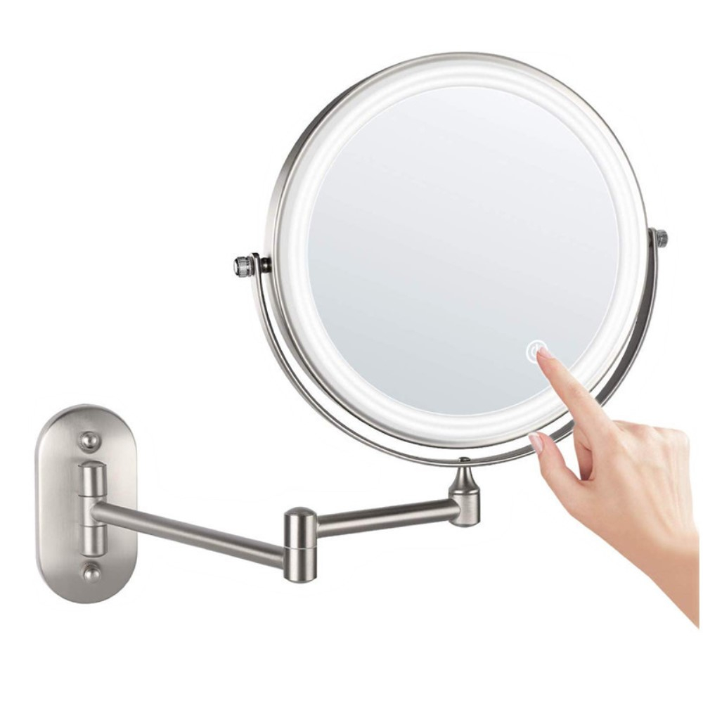 Doppelseitiger LED Makeup Schminkspiegel Kosmetik Spiegel mit Wandhalterung   Touch-Sensor (Batteriebetrieben) - Silber