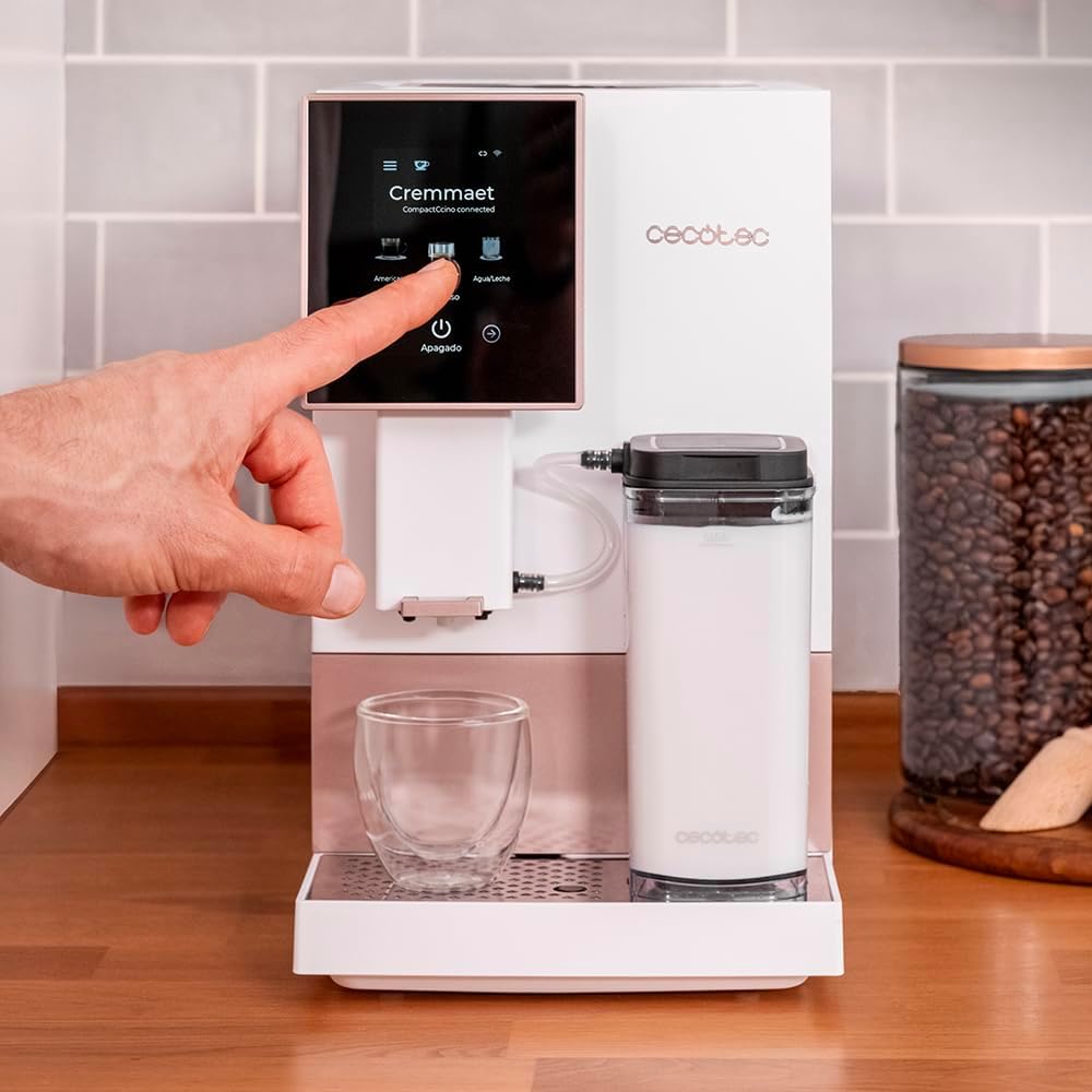 Cecotec Machine a Café Espresso Superautomatique Cremmaet Compactccino Connected Black Rose. 19 Bars, cran TFT, Wifi, Moulin Integré, Réservoir d'eau 1,1 L et de lait 400 ml, Nettoyage Automatique