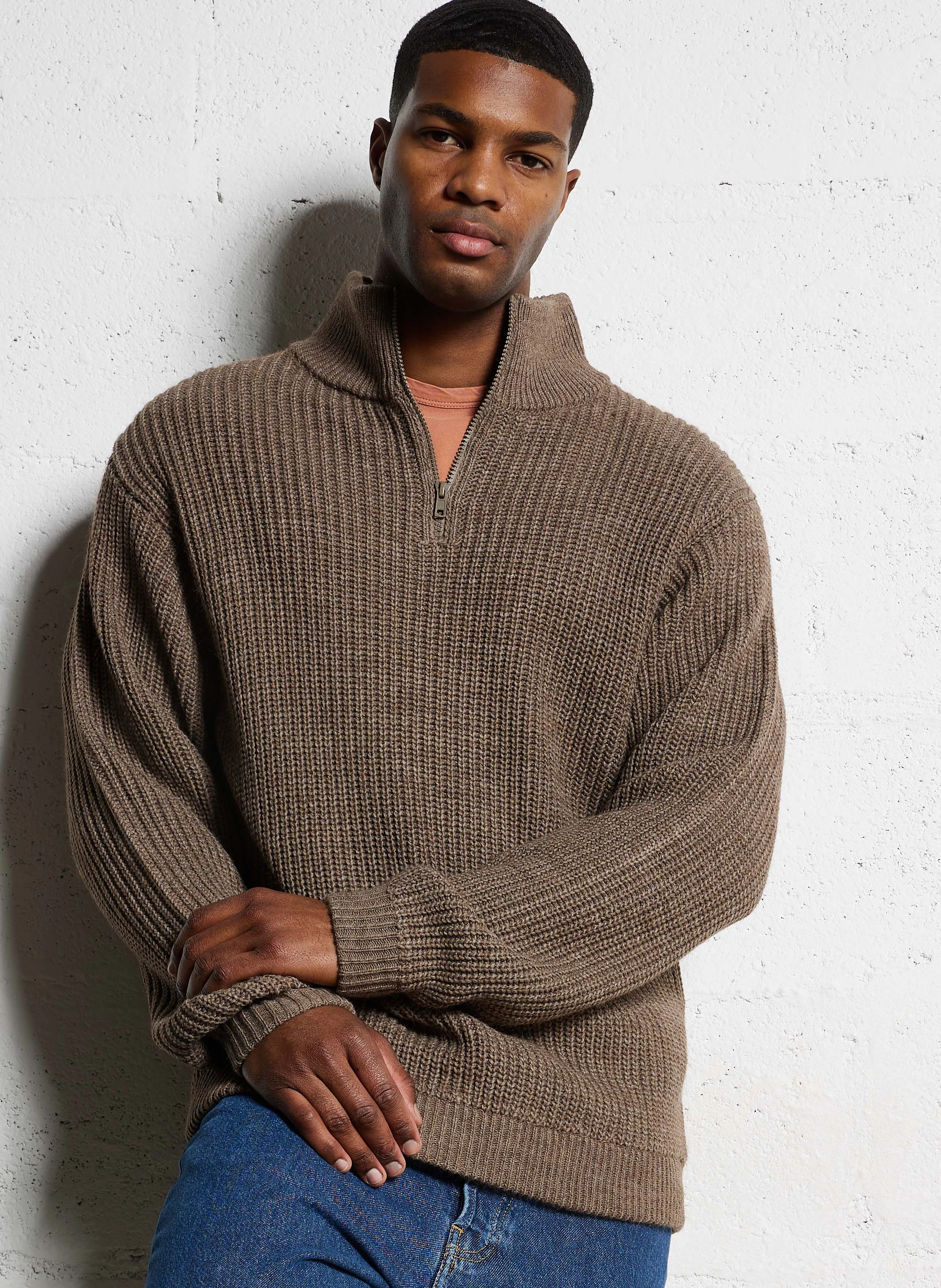 CRASHWAY - Pull droit col zippé| Marron