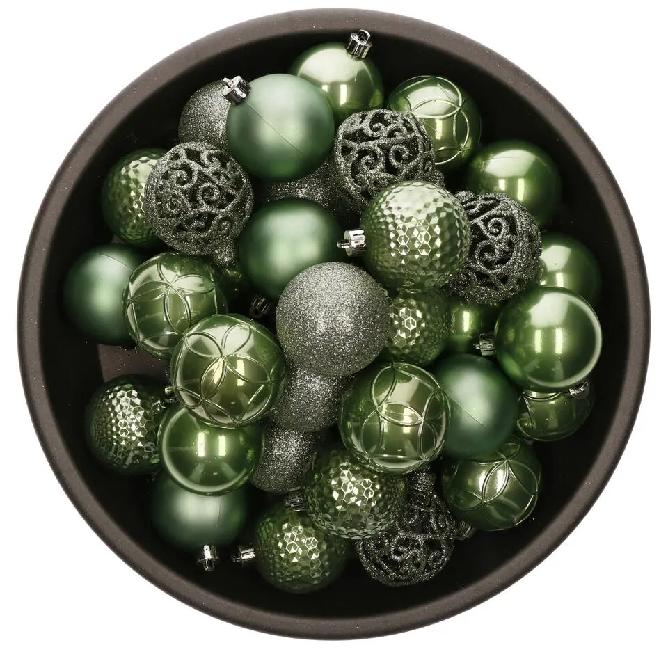 Bellatio Decorations Kerstballen - 37x st - salie groen - 6 cm