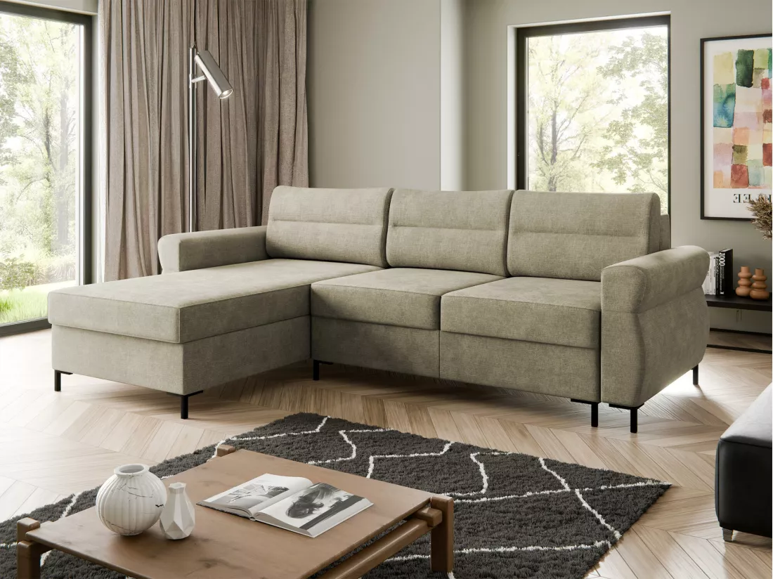 Canapé d'angle Stonecrest 103, Brun clair, Fonction de couchage, Boîte de literie, 258cm