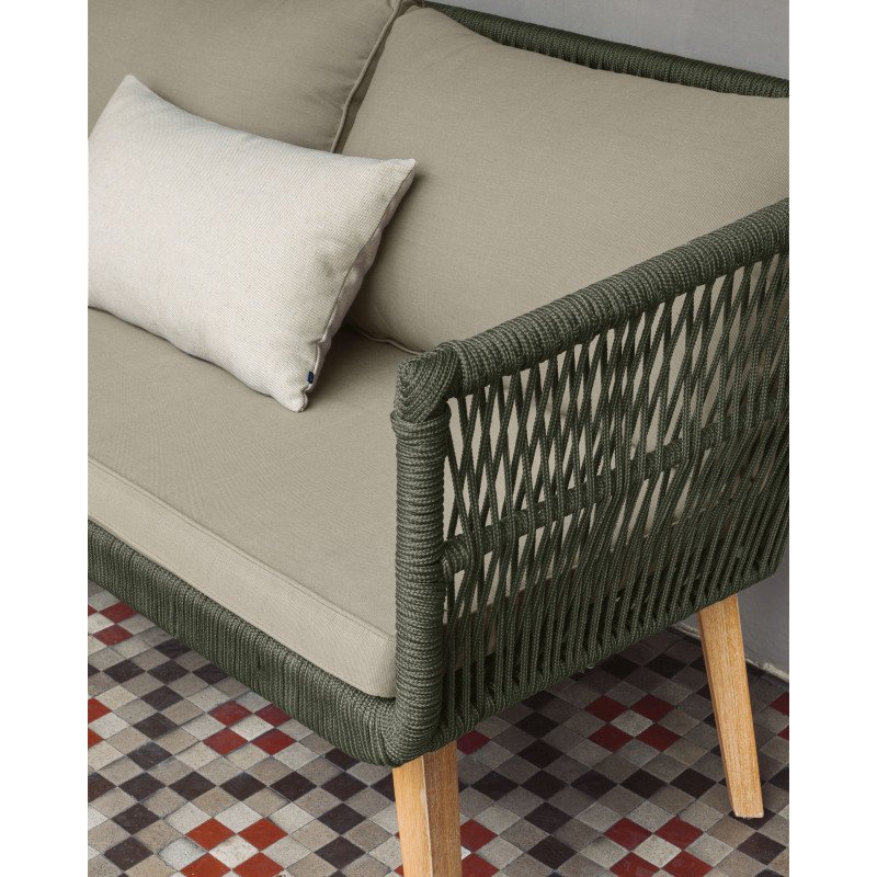 Ensemble d'extérieur Inti - d’un canapé 2 places et 2 fauteuils - tissu - structure en aluminium - pieds en bois d'acacia verte