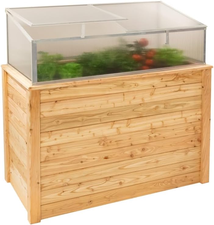 WESTMANN Hochbeet mit Frühbeetaufsatz Klassik Plus 130 | Lärchenholz FSC-Zertifiziert | Aluminiumrahmen | Natur/Silber | 130x65x84cm