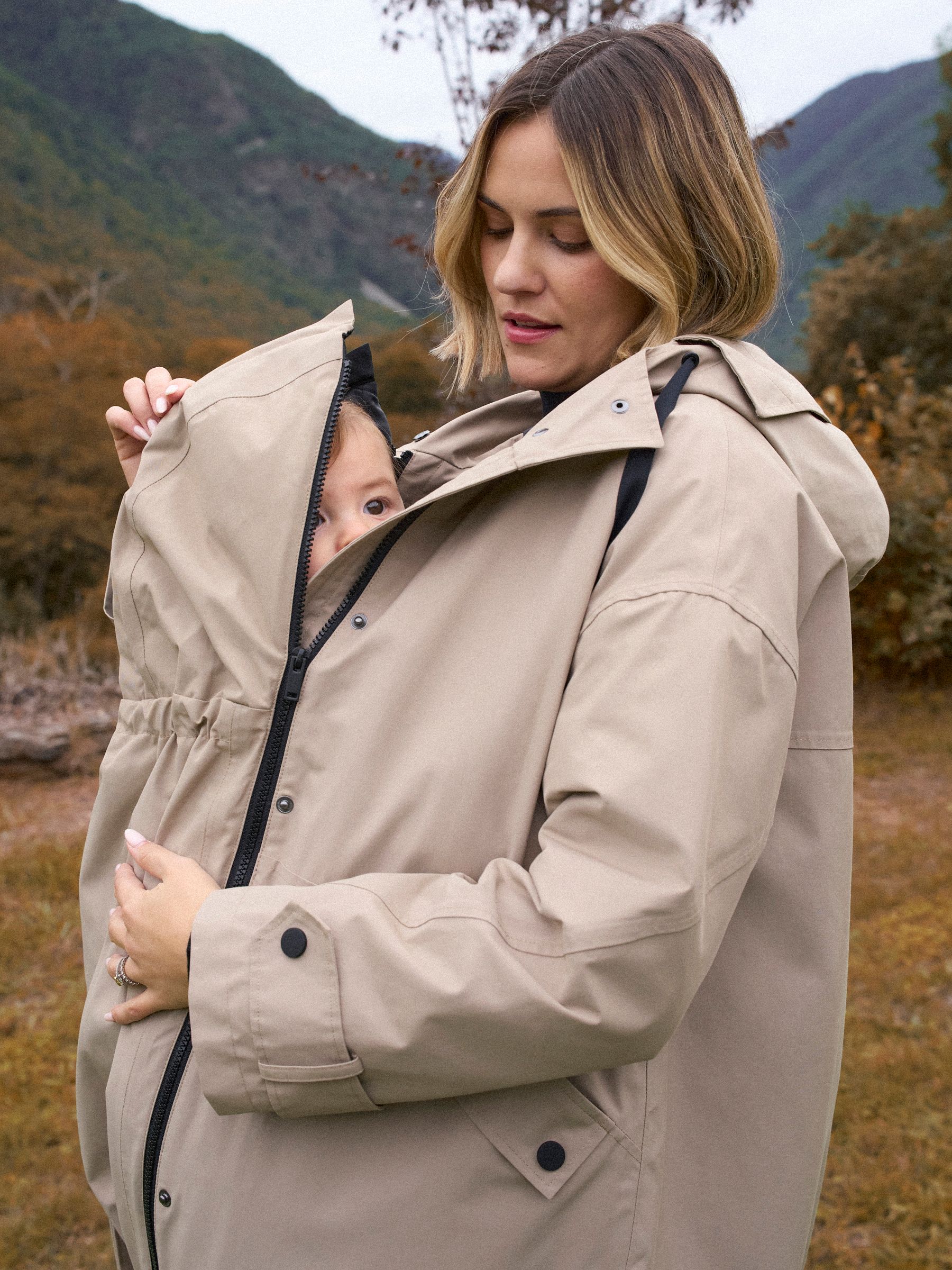 Taupe - Seraphine 3-In-1 Maternity & Babywearing Raincoat