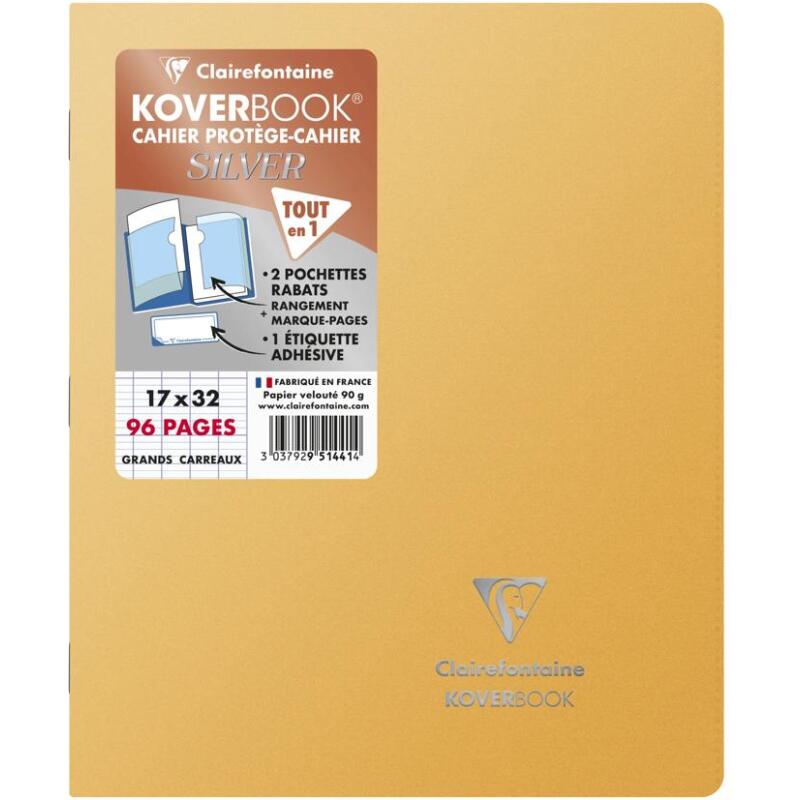 Cahier piqué Koverbook Silver 17x22 cm 96 pages grands carreaux couverture polypropylène opaque - Assortis