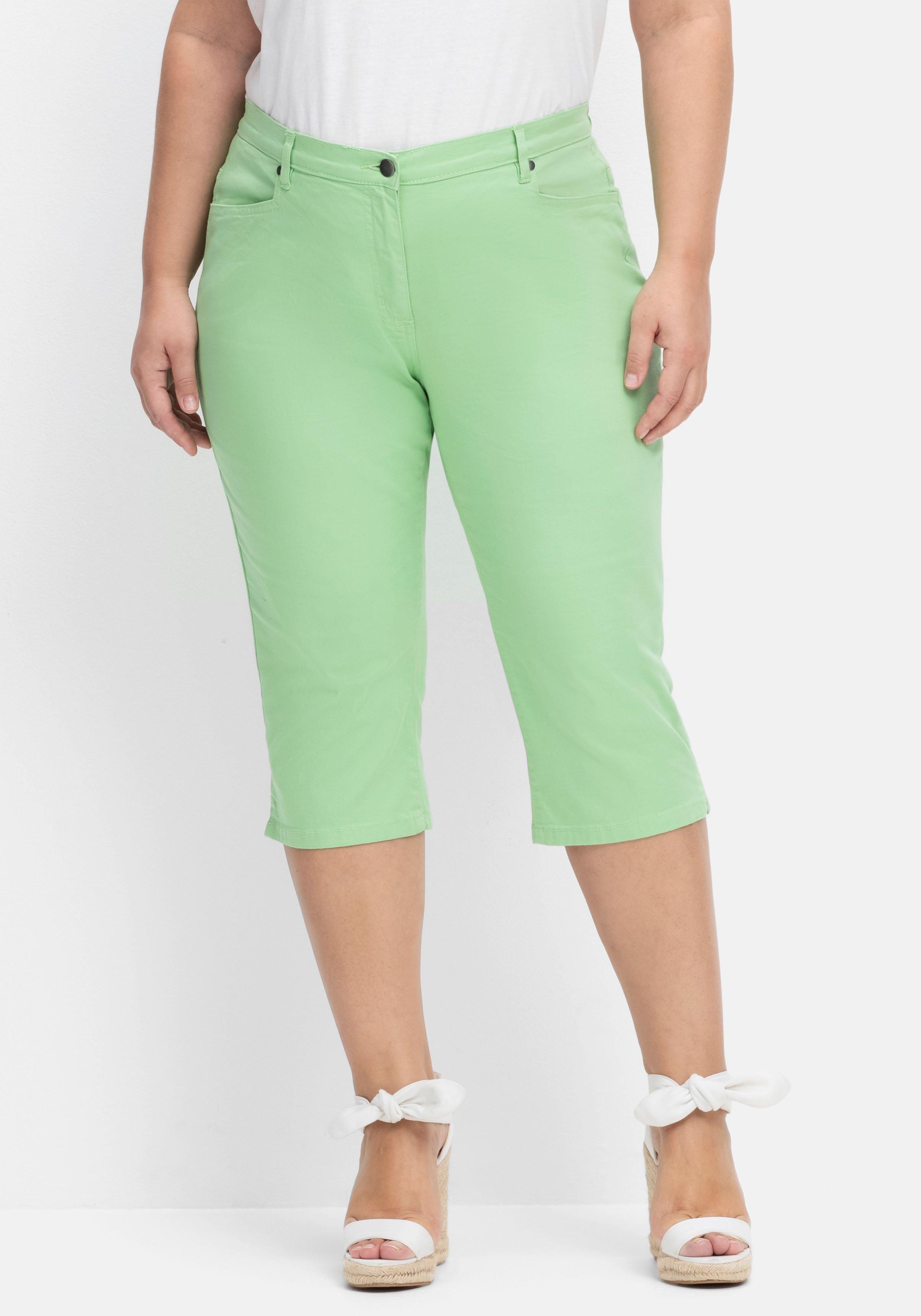 Caprijeans mit Teilgummibund und Glitzersteinen