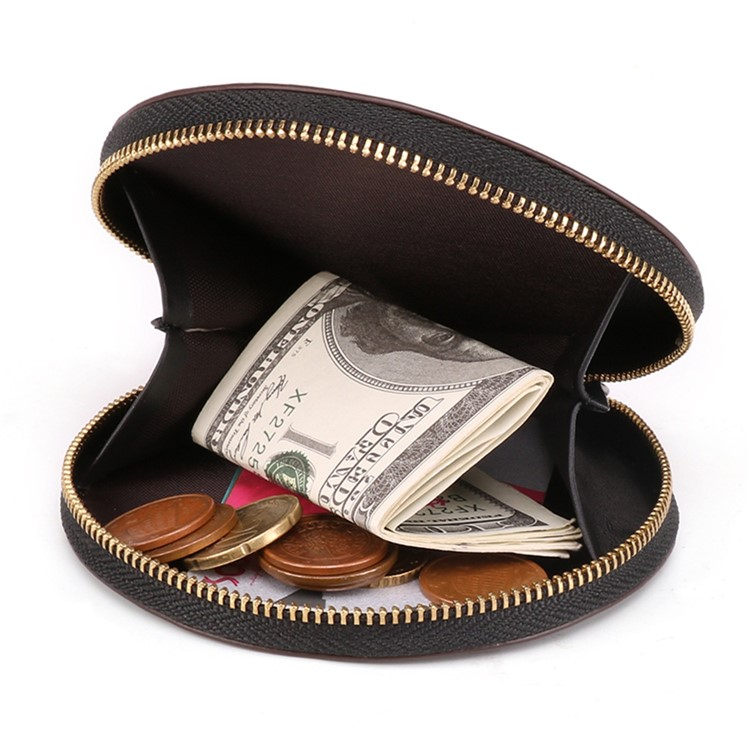 (Ø115mm) Leder Münzen Geldbörse Vintage Geldbeutel Portemonnaie mit Handschlaufe - Schwarz
