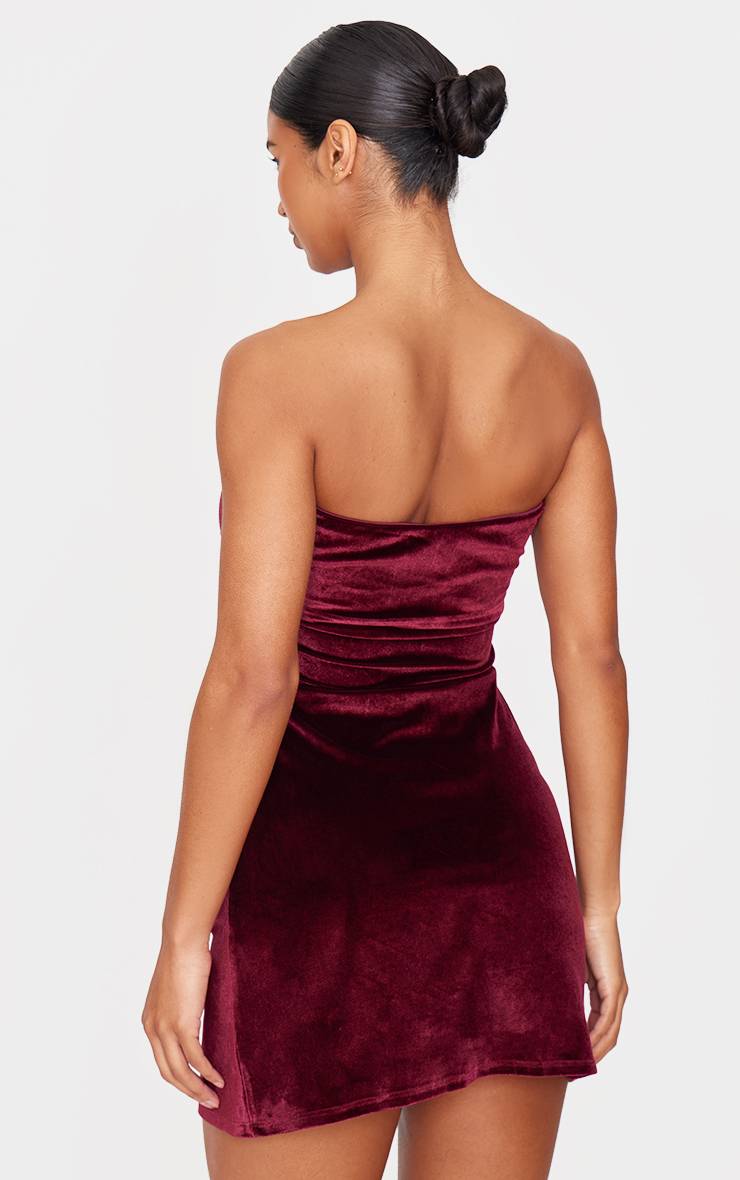 Rouge Bordeaux Robe Mini Bandeau En Velours Avec Rabat