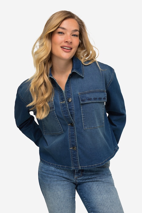 Jeansjacke, oversized, Stickerei, mit recyceltem Polyester