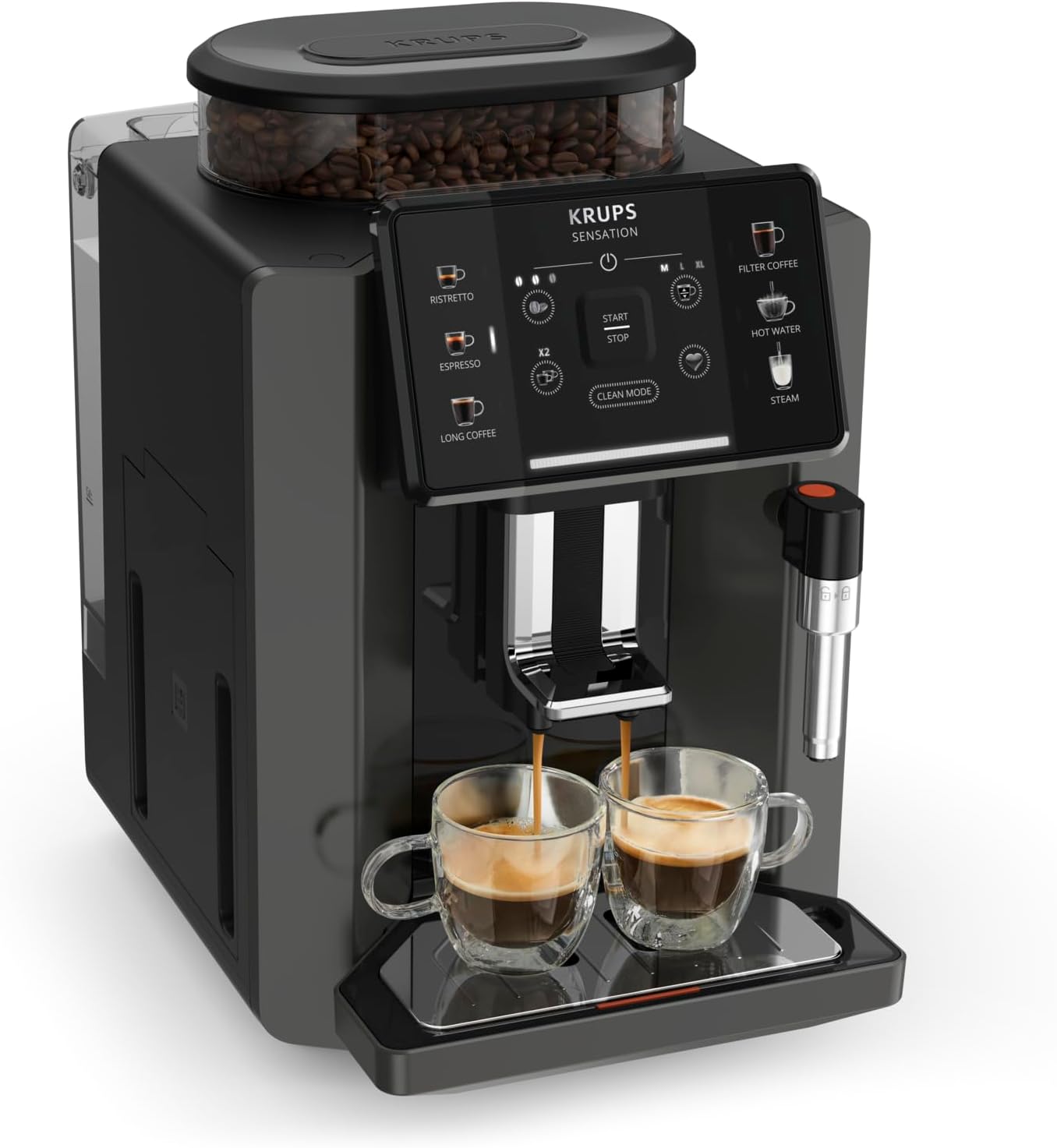 Krups Sensation C50, Machine à café grains, 5 Boissons en accès direct, Interface tactile couleur, Facile à utiliser, Nettoyage sans effort, Buse manuelle Cappuccino, Fabriqué en France EA910810