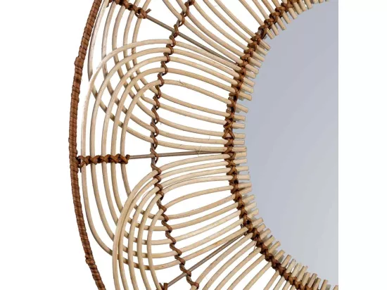 Miroir rond en rotin marron 61x61x03h